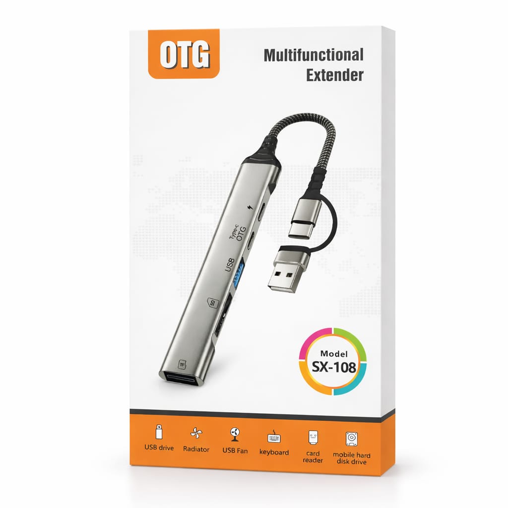 Adaptador OTG Multifuncional Tipo C SX-108 Hub USB con HDMI y Carga